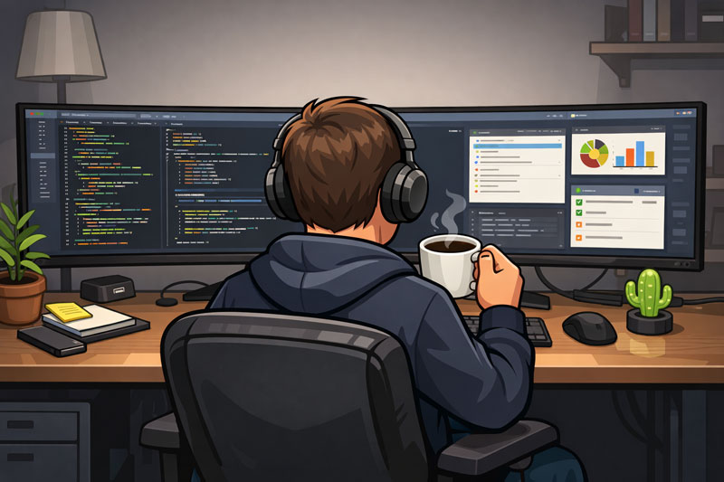 Founder working at a desk